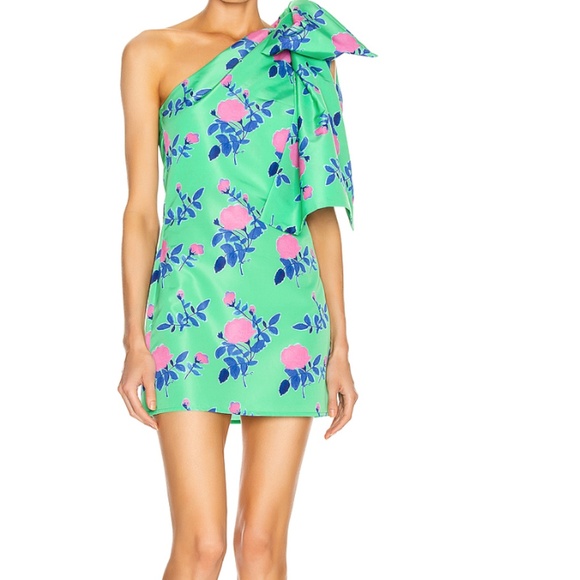 BERNADETTE Josselin One-shoulder Draped Floral-print Taffeta Mini Dress In Green - Picture 1 of 8